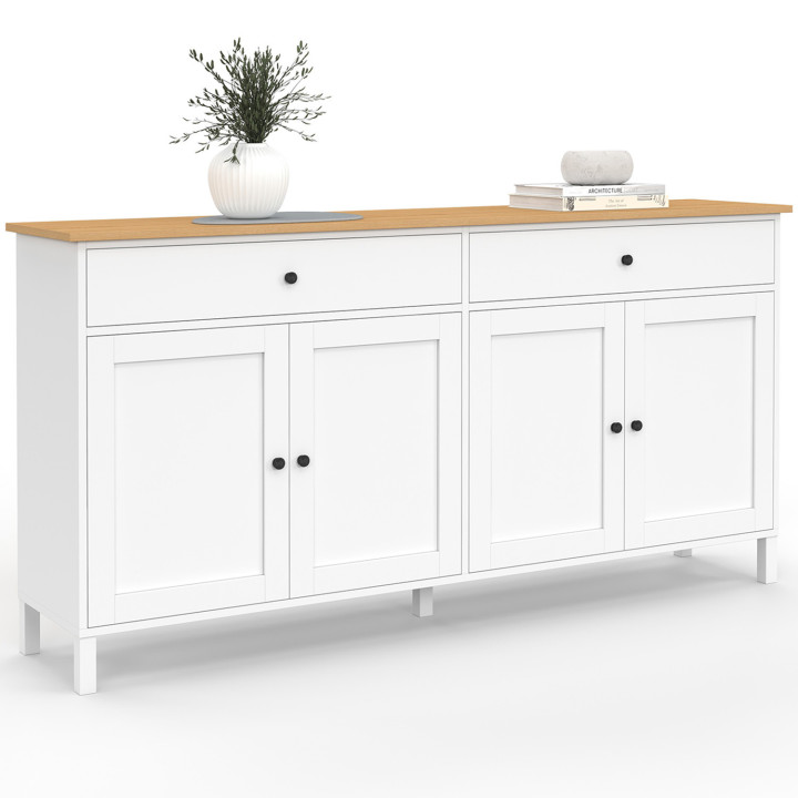 Credenza da 160 cm con 4 ante e 2 cassetti bianchi e piano in legno - ACHILLE | IdMarket
