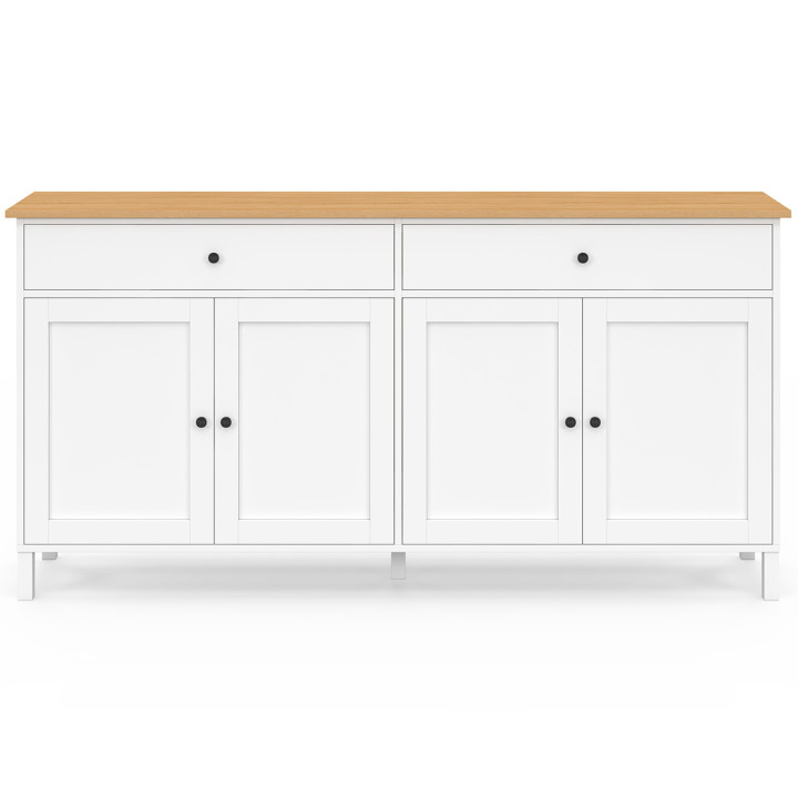 Credenza da 160 cm con 4 ante e 2 cassetti bianchi e piano in legno - ACHILLE | IdMarket