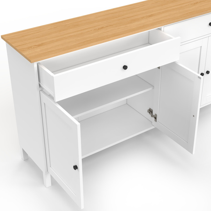 Credenza da 160 cm con 4 ante e 2 cassetti bianchi e piano in legno - ACHILLE | IdMarket