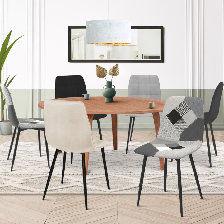 Set di 6 sedie in velluto grigio scuro, grigio chiaro, beige, nero e patchwork x2 - MILA | IdMarket