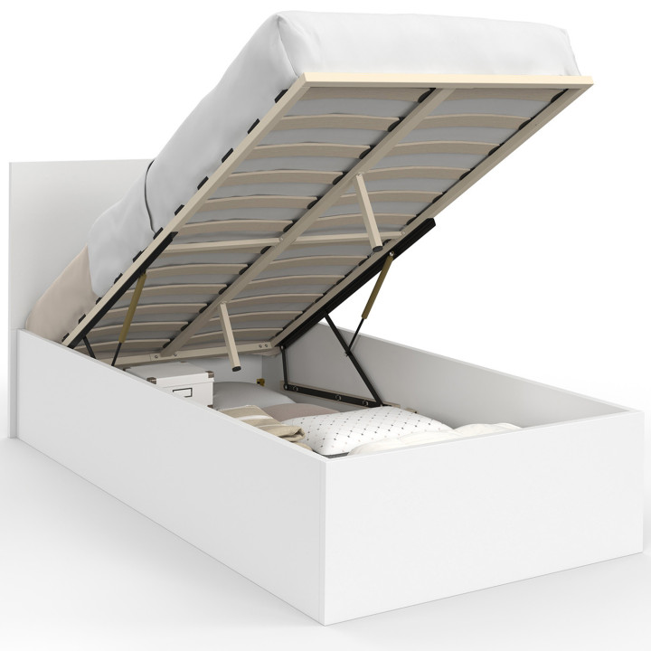 Letto singolo a cassettone con testiera e box spring 90 x 190 cm bianco - SEASIDE | IdMarket