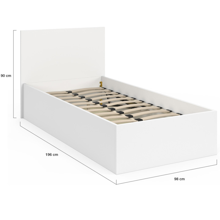 Letto singolo a cassettone con testiera e box spring 90 x 190 cm bianco - SEASIDE | IdMarket