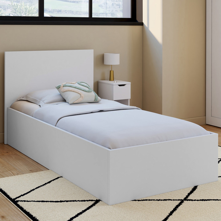 Letto singolo a cassettone con testiera e box spring 90 x 190 cm bianco - SEASIDE | IdMarket