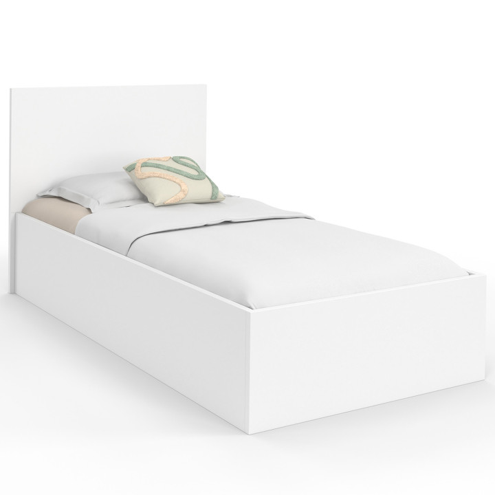 Letto singolo a cassettone con testiera e box spring 90 x 190 cm bianco - SEASIDE | IdMarket