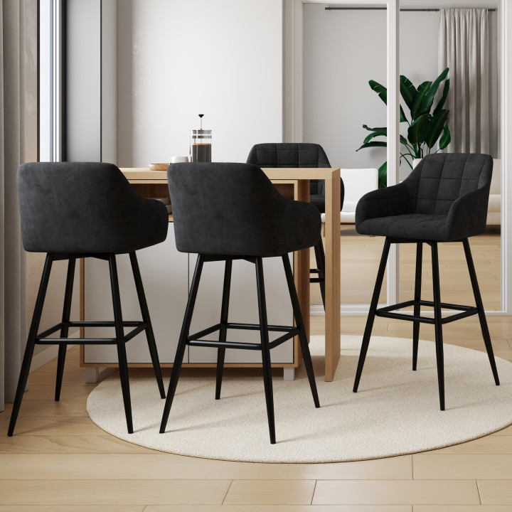 Set di 4 sgabelli da bar con braccioli in velluto nero - MADY | IDMarket