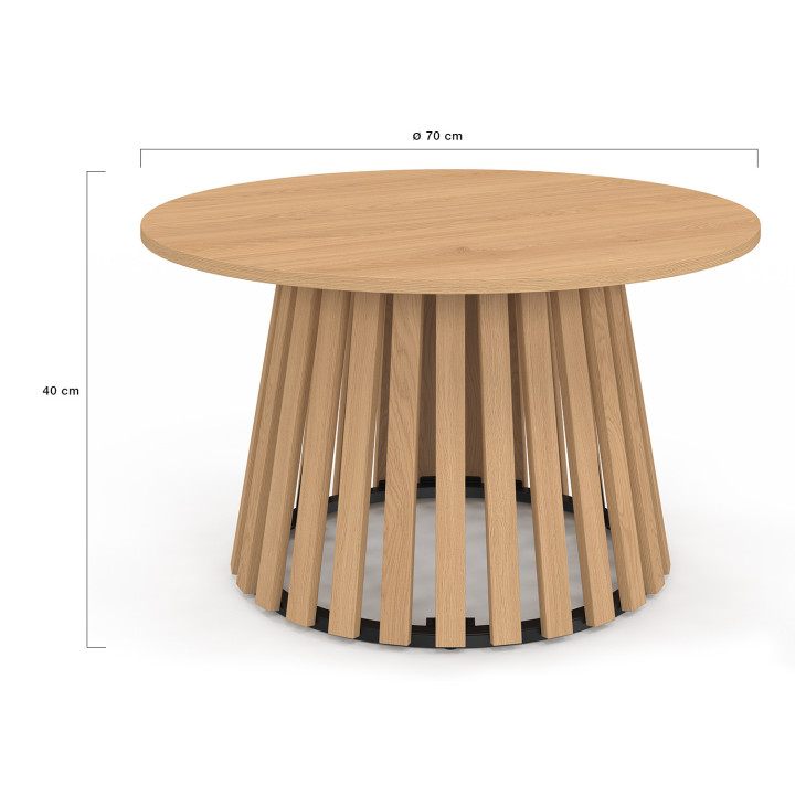 Tavolino rotondo da 70 cm con base in legno e piano in legno - CARMEN | IdMarket