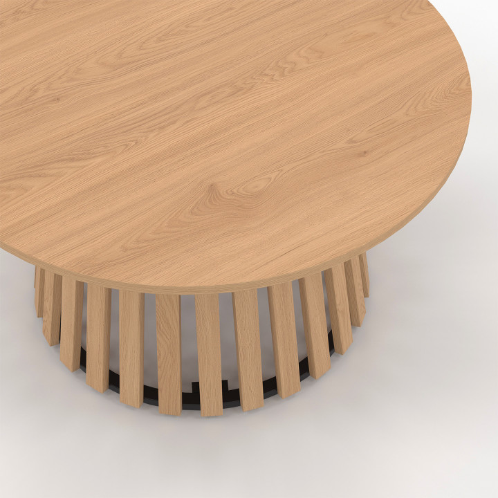Tavolino rotondo da 70 cm con base in legno e piano in legno - CARMEN | IdMarket