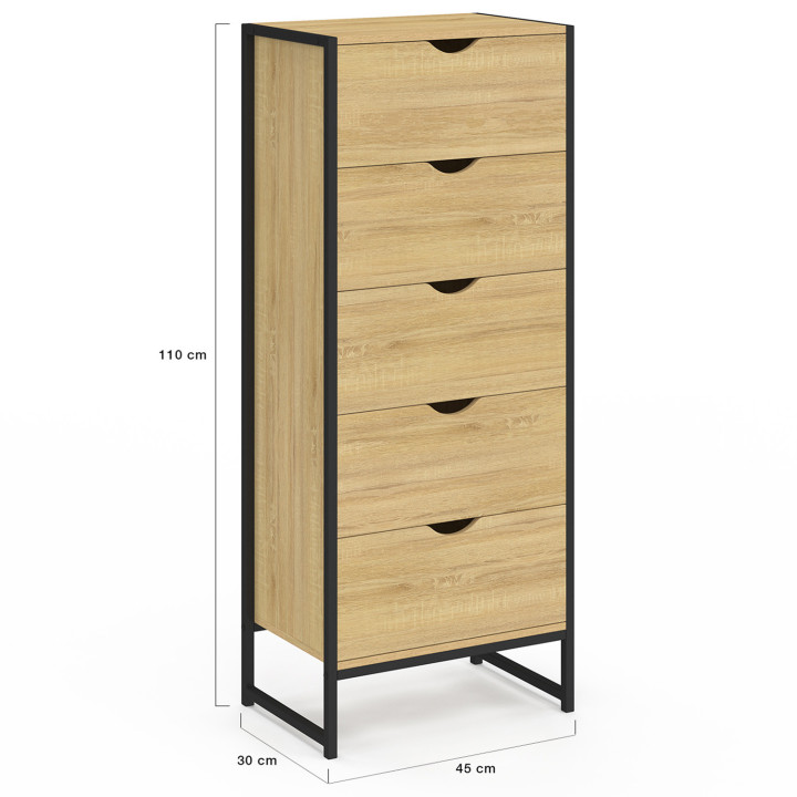 Comò a 5 cassetti da 45 cm design industriale - DETROIT | IdMarket