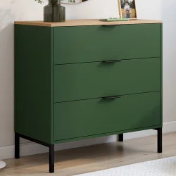 Cassettone a 3 cassetti 80 cm verde cachi con piano in legno - KELIA | IdMarket