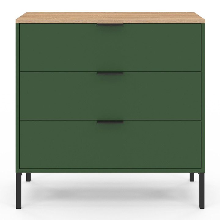 Cassettone a 3 cassetti 80 cm verde cachi con piano in legno - KELIA | IdMarket