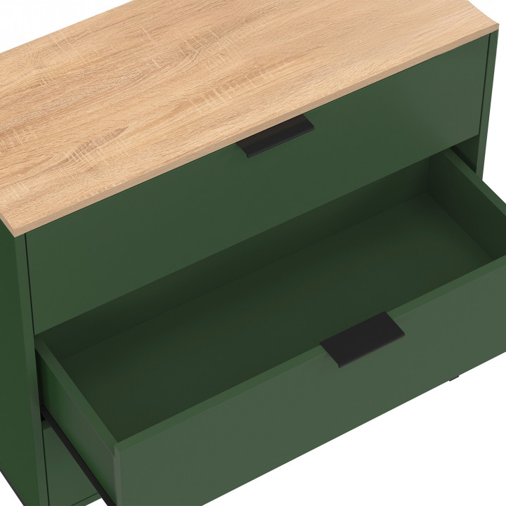 Cassettone a 3 cassetti 80 cm verde cachi con piano in legno - KELIA | IdMarket