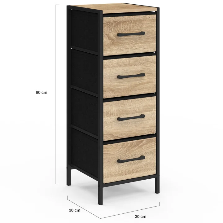 Mobile 4 cassetti 30 cm chiffonnier, mobile contenitore di design industriale - UTAH | IdMarket