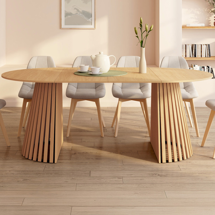 Tavolo da pranzo rotondo allungabile per 4-10 persone con gambe in legno 110-200 cm - CARMEN | IdMarket