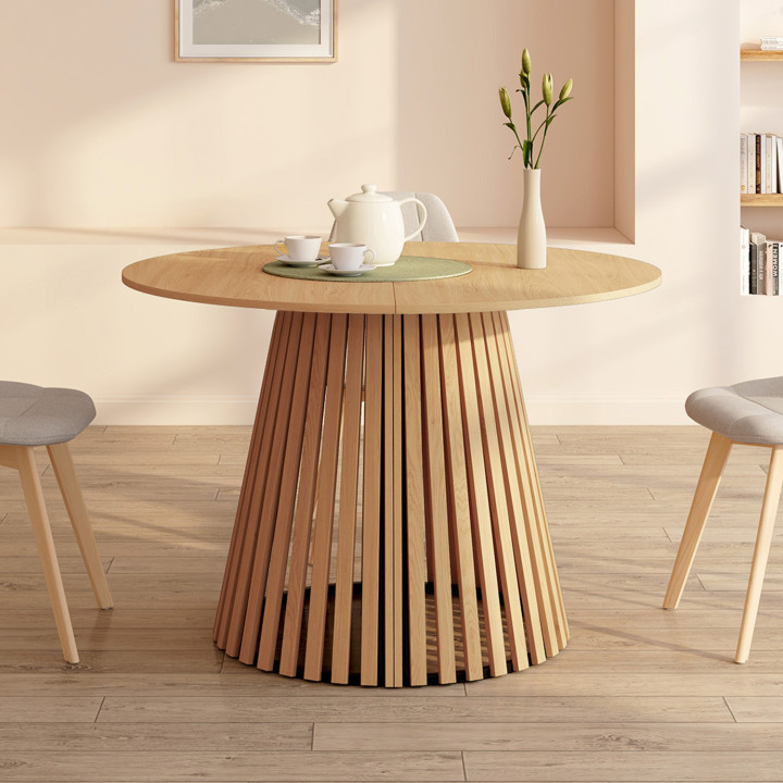 Tavolo da pranzo rotondo allungabile per 4-10 persone con gambe in legno 110-200 cm - CARMEN | IdMarket