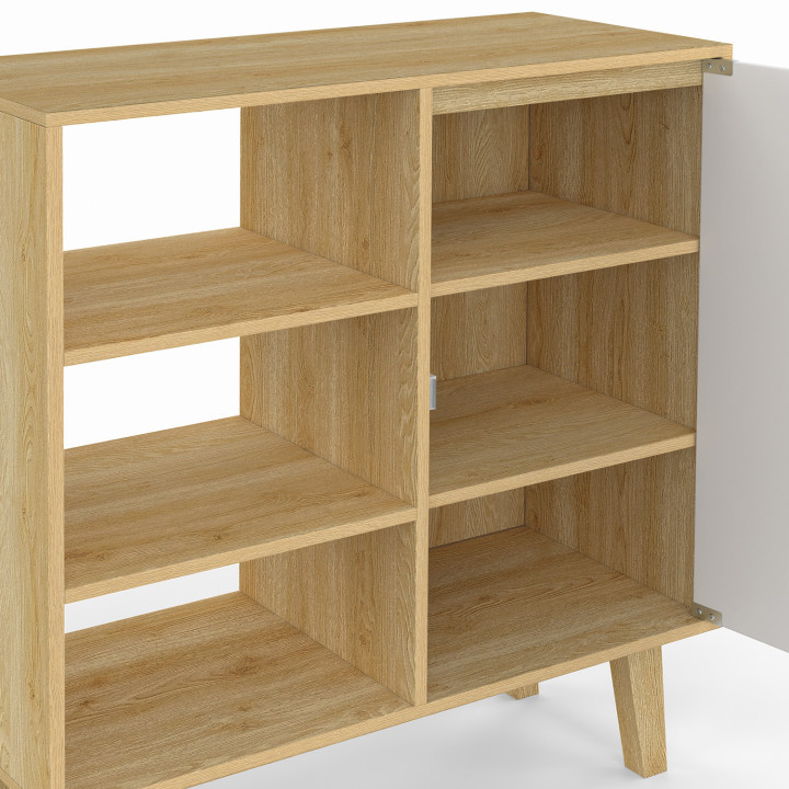 Credenza con 3 ripiani e armadio 70 cm in legno bianco e faggio - FINN | IdMarket