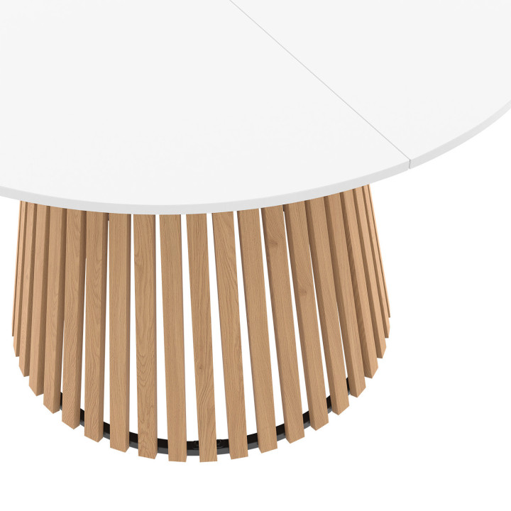 Tavolo da pranzo rotondo per 6 persone con gambe a doghe in legno e piano in legno bianco 110 cm - CARMEN | IdMarket