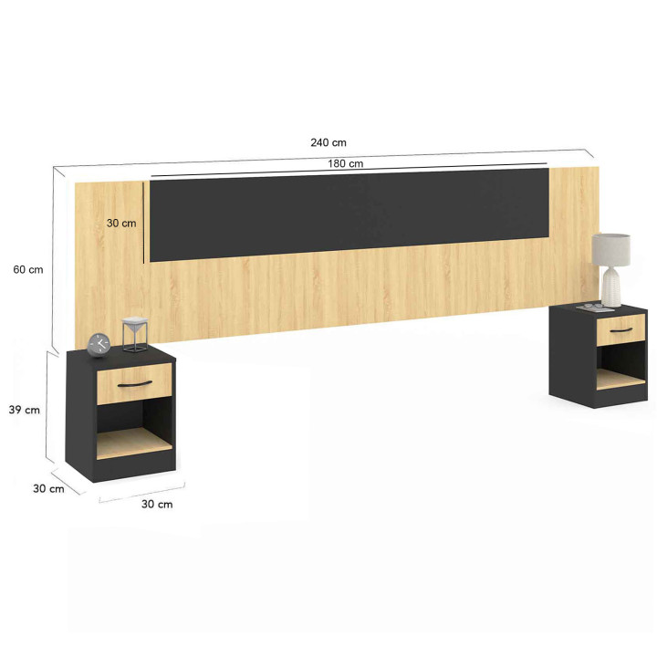 Testiera indipendente con comodini modulari in legno e nero - SAPA | ID Market