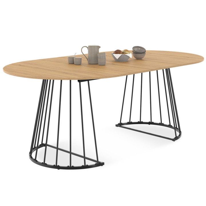 Tavolo da pranzo rotondo allungabile 4-10 persone in legno e nero 110 - 200 cm - YUNA | IdMarket