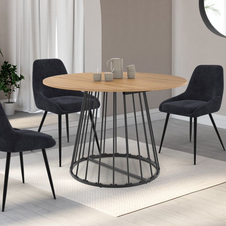 Tavolo da pranzo rotondo allungabile 4-10 persone in legno e nero 110 - 200 cm - YUNA | IdMarket
