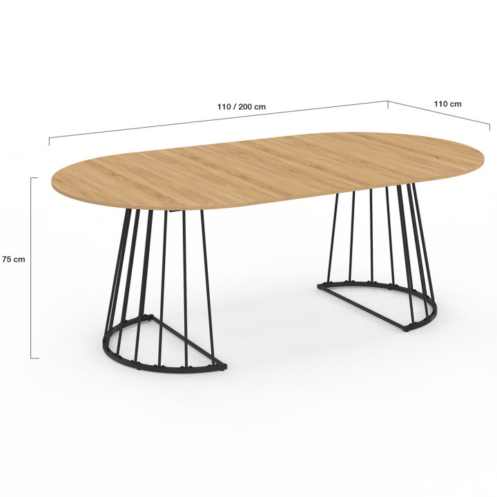 Tavolo da pranzo rotondo allungabile 4-10 persone in legno e nero 110 - 200 cm - YUNA | IdMarket
