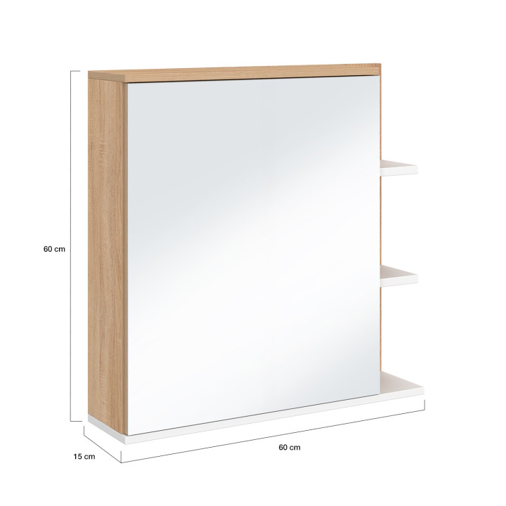 Contenitore pensile con specchio e ripiani in stile faggio - TOMI | IdMarket