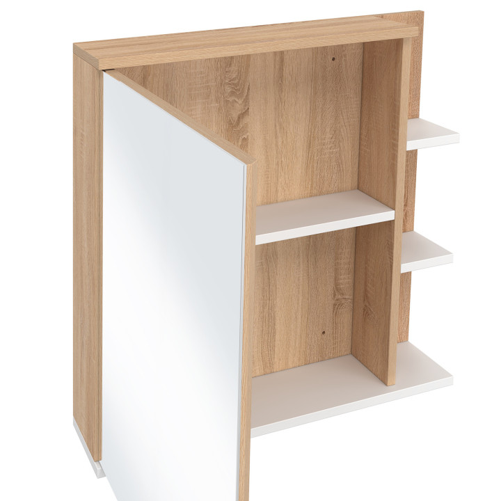 Contenitore pensile con specchio e ripiani in stile faggio - TOMI | IdMarket