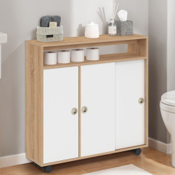 Mobile da bagno con rotelle, struttura in faggio, piano bianco - TOMI | IdMarket