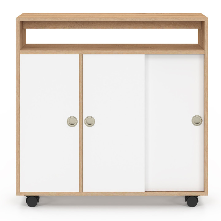 Mobile da bagno con rotelle, struttura in faggio, piano bianco - TOMI | IdMarket