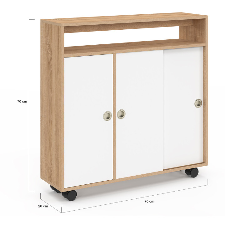 Mobile da bagno con rotelle, struttura in faggio, piano bianco - TOMI | IdMarket