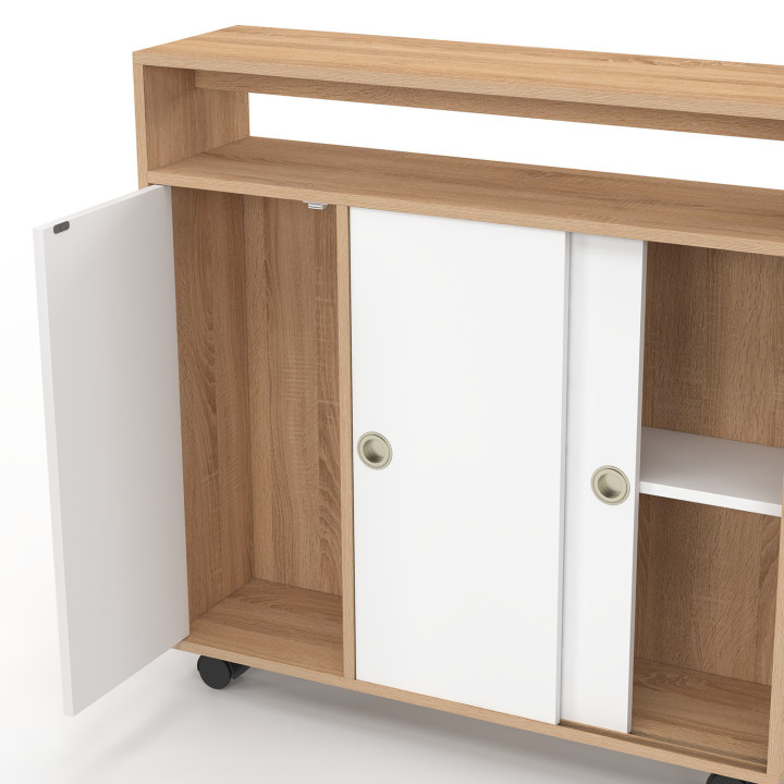 Mobile da bagno con rotelle, struttura in faggio, piano bianco - TOMI | IdMarket