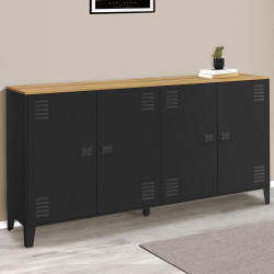 ESTER 160 cm Credenza a 4 ante in metallo nero con piano in legno dal design industriale