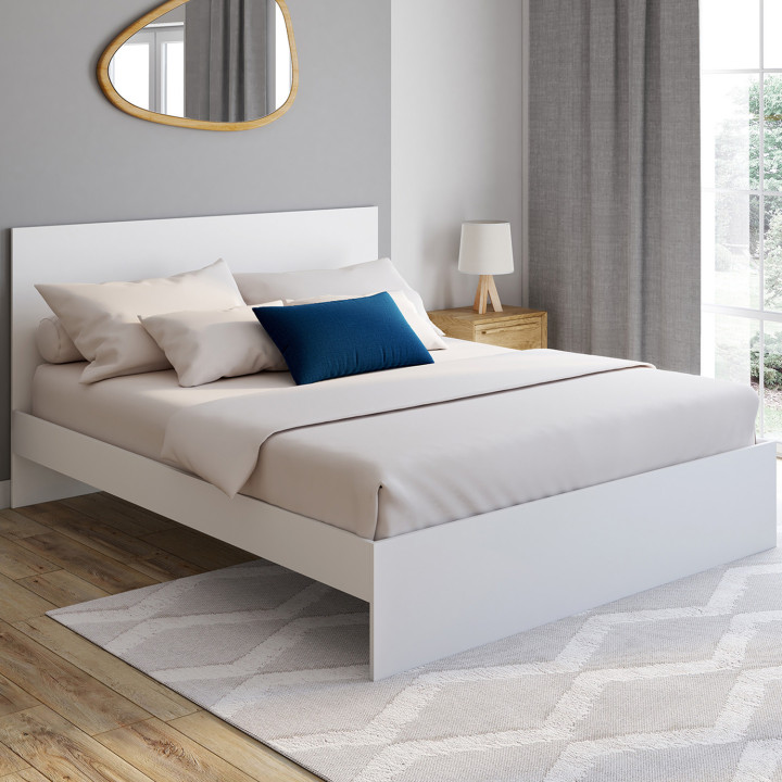 Letto matrimoniale con testiera e box spring 160 x 200 cm bianco - OMAHA | IdMarket