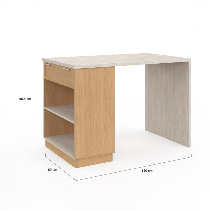 Tavolo centrale ad isola per 4 persone 130 cm piano effetto legno e travertino - VITO | IdMarket