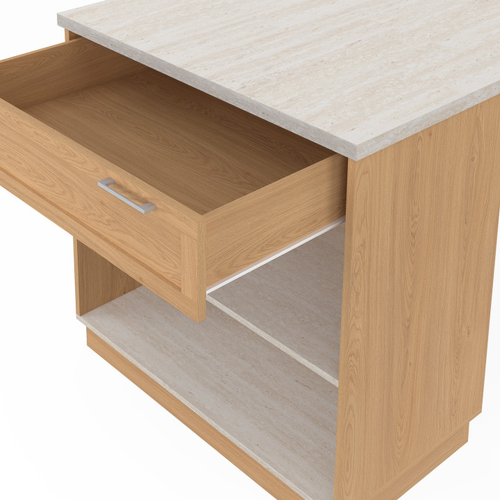 Tavolo centrale ad isola per 4 persone 130 cm piano effetto legno e travertino - VITO | IdMarket