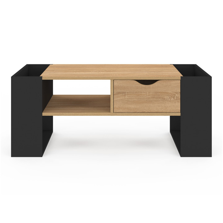 Tavolino rettangolare con cassetto in legno nero e faggio - BERYL | IdMarket