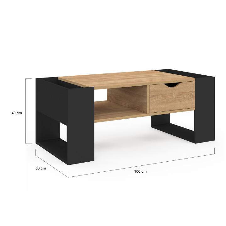 Tavolino rettangolare con cassetto in legno nero e faggio - BERYL | IdMarket