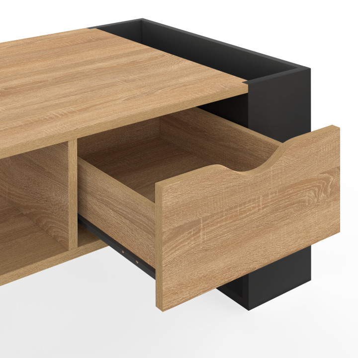 Tavolino rettangolare con cassetto in legno nero e faggio - BERYL | IdMarket