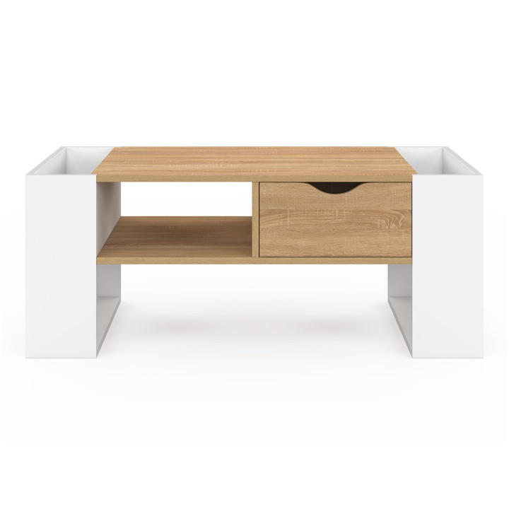 Tavolino rettangolare con cassetto in legno bianco e faggio - BERYL | IdMarket