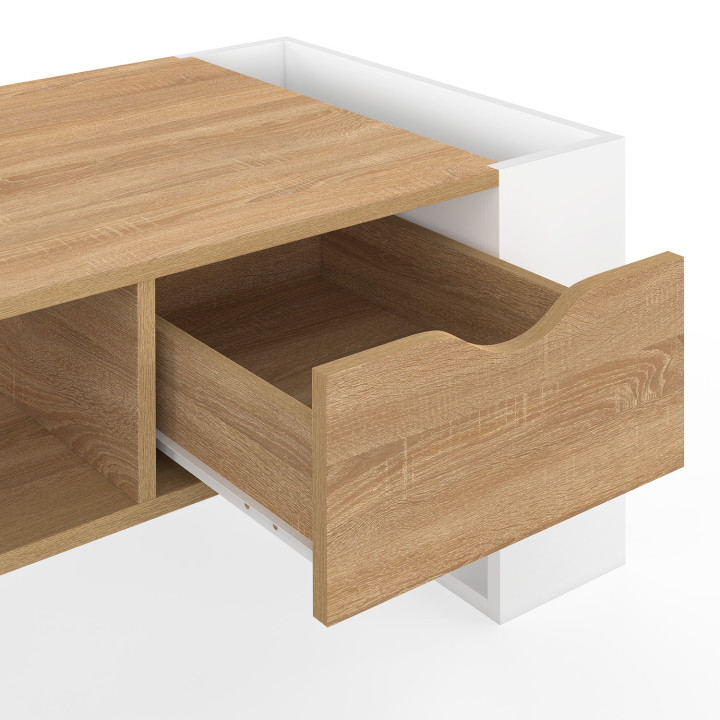 Tavolino rettangolare con cassetto in legno bianco e faggio - BERYL | IdMarket