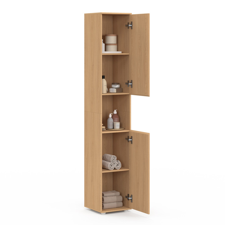 Mobiletto bagno a 2 ante 1 nicchia effetto doghe - VICTOR | IdMarket