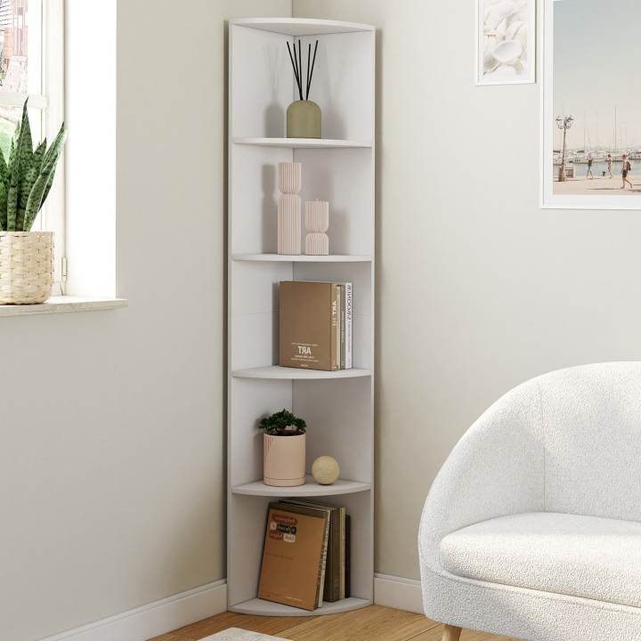 Scaffale angolare bianco a 5 livelli, autoportante o a parete - MODULA | IdMarket