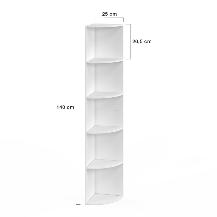 Scaffale angolare bianco a 5 livelli, autoportante o a parete - MODULA | IdMarket