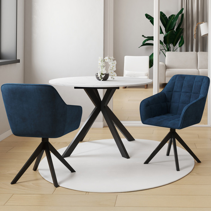 Set di 2 sedie da pranzo girevoli, poltrone da tavolo in velluto blu - MADY | IdMarket