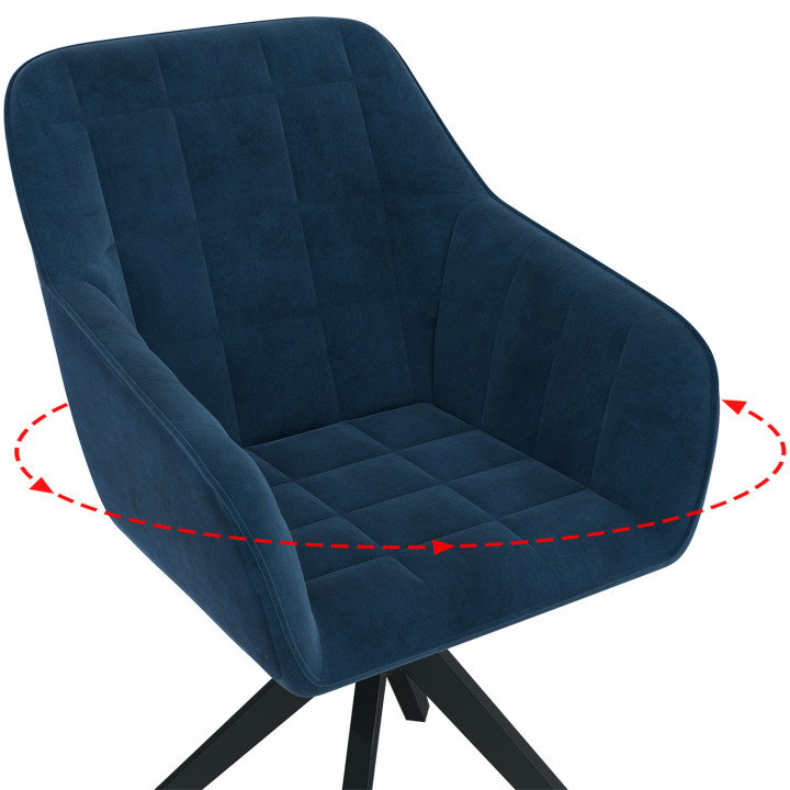 Set di 2 sedie da pranzo girevoli, poltrone da tavolo in velluto blu - MADY | IdMarket
