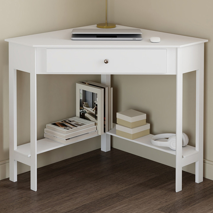 Scrivania angolare bianca salvaspazio per computer con contenitore e 1 cassetto - REMI | IdMarket