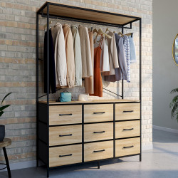 Armadio spogliatoio L. 115 cm con 9 contenitori in legno e tessuto nero - UTAH | IdMarket