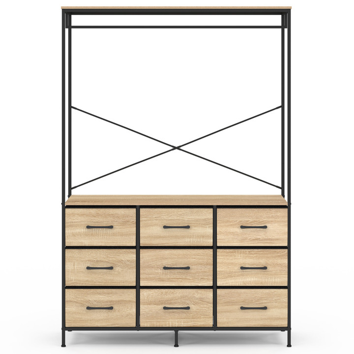 Armadio spogliatoio L. 115 cm con 9 contenitori in legno e tessuto nero - UTAH | IdMarket