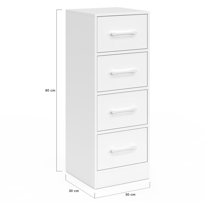 Mobile a 4 cassetti 30 cm chiffonier, mobile contenitore in legno bianco - UPPAH | IdMarket