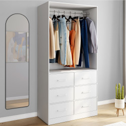 Armadio L. 80 cm con 6 cassetti in legno e tessuto bianco - UPPAH | IdMarket