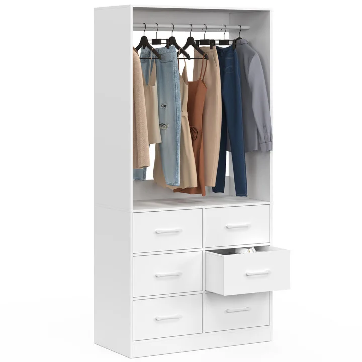 Armadio L. 80 cm con 6 cassetti in legno e tessuto bianco - UPPAH | IdMarket